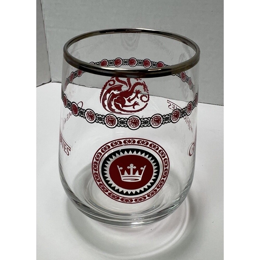 Game of Thrones Lannister Stemless Wine Glass 14 oz Souvenir Dragon Crown EUC